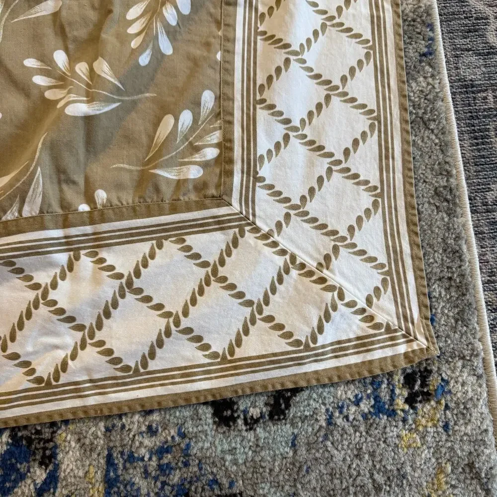 Casa Cristina Cotton Tablecloth Leaves Diamonds Tan White 66x48